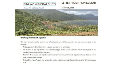 Letter from the president (CNW Group/Finlay Minerals Ltd.)