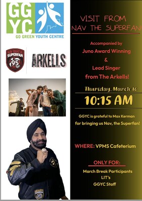 Can't wait to see Nav the Raptors Superfan & Max Kerman from Arkells visit our tutoring camps tomorrow morning! (CNW Group/Go Green Youth Centre)