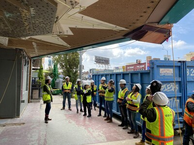 Shawmut employee-owners touring UCLA Nimoy Theater hosted by Shawmut senior project manager Courtney Smith and Shawmut assistant project manager Veronica De Leon.