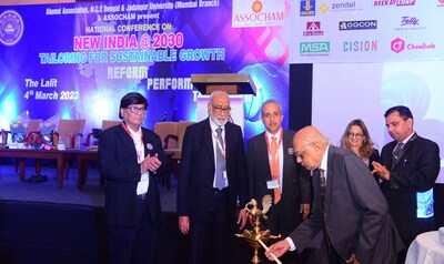 Padma Vibhushan Dr R Chidambaram inaugurating the National Conference by lighting the ceremonial lamp in the presence of Ms Marja Einig and Mr S S Mundra