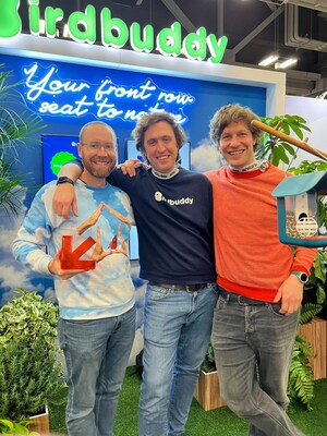 Co-founders Kyle Buzzard, Franci Zidar and Ziga Vrtcic with 2023 SXSW Innovation Award for AI