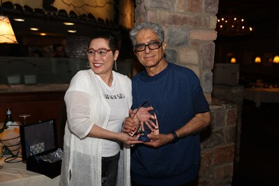 AUSTIN, TEXAS - MARCH 11: Ceci Chan, Founder of the Hope Award, presents the 2023 Hope Award to Deepak Chopra in Austin, Texas. (Photo by Rick Kern/Getty Images for ACE91)