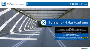 Réfection majeure du tunnel Louis-Hippolyte-La Fontaine - Fermetures complètes de l'autoroute 25 en direction de la Rive-Sud durant les nuits du 20 au 23 mars