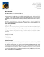 Filo Mining Announces Inclusion in the SILJ (CNW Group/Filo Mining Corp.)