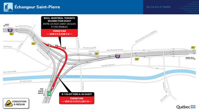 Échangeur Saint-Pierre - 24 au 27 mars 2023 (Groupe CNW/Ministère des Transports et de la Mobilité durable)