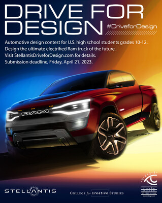 11th Annual “Drive for Design” contest challenges high school students to create electrified Ram truck of the future. For detailed contest rules, information on how to submit sketches and free resources for students of all ages, visit www.StellantisDriveForDesign.com.