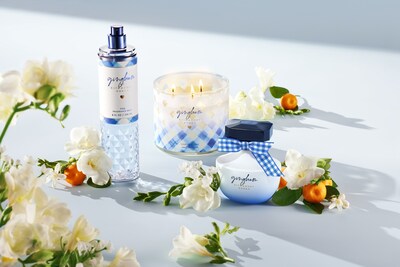 GINGHAM with fragrance notes of Blue Freesia, White Peach, Fresh Clementine, Violet & Clean Musk!