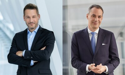 Dr. Andreas Gorbach, Member of the Board of Management of Daimler Truck Holding AG, responsible for Truck Technology (left) and Cedrik Neike, Member of the Managing Board of Siemens AG and CEO Digital Industries (right) - Image credit: Daimler Truck AG + Siemens AG