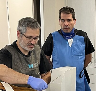 Dr. Hazem Nikola trains with Dr. Hamid Abbasi at the Inspired Spine Headquarters in Minnesota in October 2022