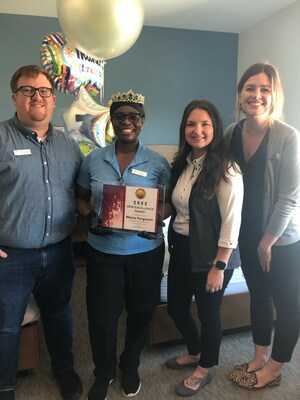 Marie Ferguson, Guest Room Attendant at Element Orlando Universal Blvd, receives UMF|PerfectCLEAN's fourth annual National Guest Room Attendant Excellence Award