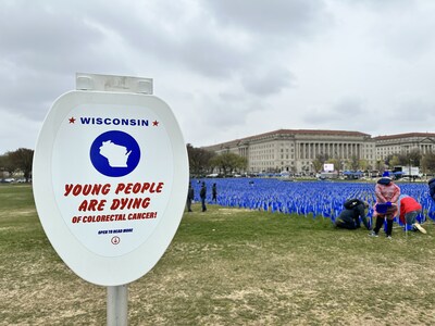 More than 27,000 blue flags surrounded Bemis toilet seats on the National Lawn,