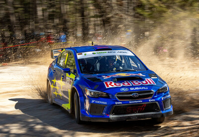 Subaru and Brandon Semenuk slide through the southern Missouri woods en route to a repeat win at 100 Acre Wood Rally