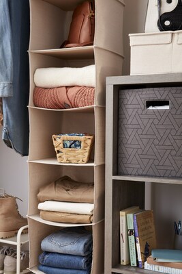 Try storage bins for toys or household clutter and storage bags for sweaters or heavy comforters. All items can be easily tucked away in a closet, under the bed or in storage for ease.