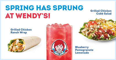 Spring has sprung at Wendy’s! Try the new Blueberry Pomegranate Lemonade, Grilled Chicken Ranch Wrap and Grilled Chicken Cobb Salad starting March 28.