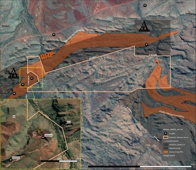 Figure 2: Strelley Gorge project with neighbouring mining tenure and 1:500k State interpreted bedrock geology polygons containing Banded Iron Formations. (CNW Group/Macarthur Minerals Limited)