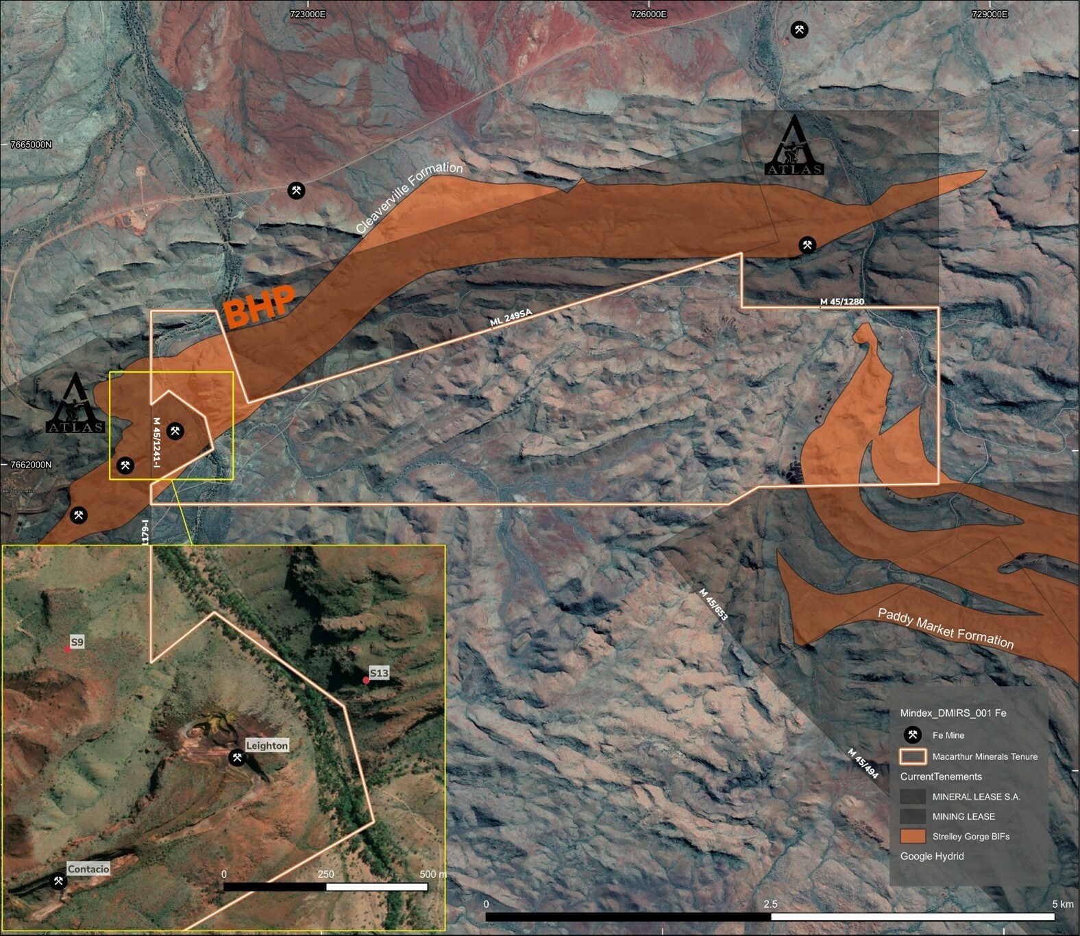 Figure 2: Strelley Gorge project with neighbouring mining tenure and 1:500k State interpreted bedrock geology polygons containing Banded Iron Formations. (CNW Group/Macarthur Minerals Limited) Figure 2: Strelley Gorge project with neighbouring mining tenure and 1:500k State interpreted bedrock geology polygons containing Banded Iron Formations. (CNW Group/Macarthur Minerals Limited)