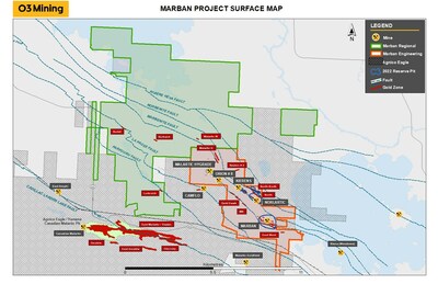 Figure 1: Carte de surface projet Marban Alliance (Groupe CNW/O3 Mining Inc.)