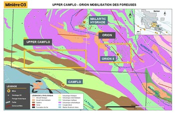 Figure 2: Zones de forage Upper Camflo et Orion (Groupe CNW/O3 Mining Inc.)