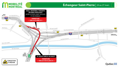 Échangeur Saint-Pierre, 24 au 27 mars (Groupe CNW/Ministère des Transports et de la Mobilité durable)