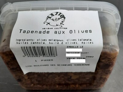 Tapenade aux olives (Groupe CNW/Ministre de l'Agriculture, des Pcheries et de l'Alimentation)