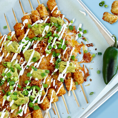 WHOLLY® Loaded Tater Tot Kabobs –Think of it as the portable potato skin dish you never knew you always needed. Easy to build and so fun to enjoy as you cheer for your favorite team.
