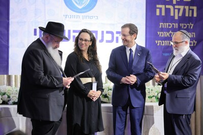 Yael Eckstein, President and CEO of the International Fellowship of Christians and Jews, and Israeli President Isaac Herzog were presented awards of distinction for their ongoing dedication and support of Israel's National Food Security Initiative.