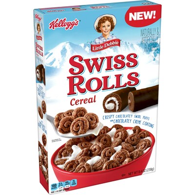 New Kellogg’s® Little Debbie® Swiss Rolls® Cereal brings a taste of nostalgia to the breakfast table with crispy chocolatey swirl puffs and chocolatey creme coating inspired by the top-selling Little Debbie® Swiss Rolls.