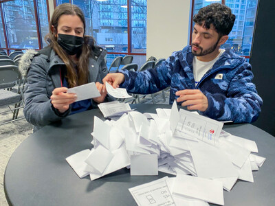 Unifor Local 4276 members count ballots in a March 24, 2023 strike vote for the Fairmont Empress Hotel in Victoria. (CNW Group/Unifor)