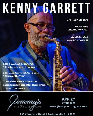 NEA Jazz Master and GRAMMY® Award-Winning Saxophonist KENNY GARRETT performs at Jimmy's Jazz & Blues Club on Thursday April 27 at 7:30 P.M. Tickets are available on Ticketmaster.com and at www.jimmysoncongress.com.