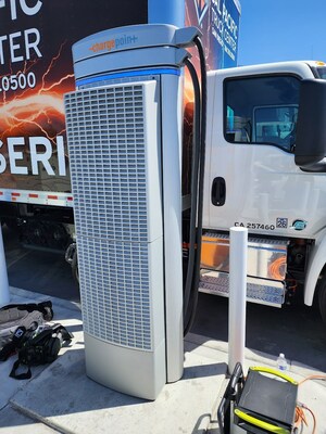 Back view of EV charging station at Truck Net