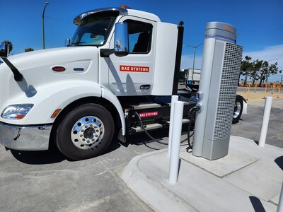 BAE Systems semi-truck recharging at EV charging station. (PRNewsfoto/San Diego Gas & Electric)