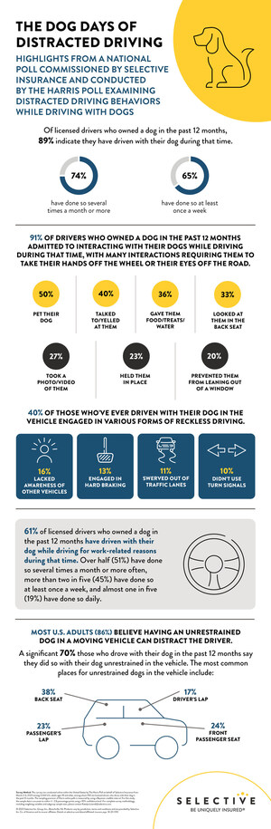 SELECTIVE INSURANCE SURVEY FINDS THE DOG DAYS OF DRIVING ARE HERE: OUR FURRY FRIENDS CREATE DRIVER DISTRACTIONS ON US ROADWAYS