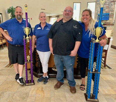 The team at Watercrest Spanish Springs Assisted Living and Memory Care celebrates the success of Executive Chef Matt Levinson taking home the top two awards for his winning recipe at the Lady Lake Mac n Cheese Festival.