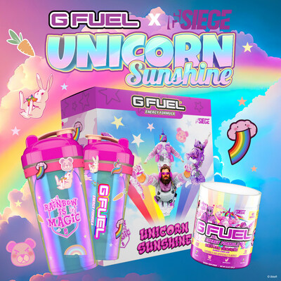 G FUEL Unicorn Sunshine, inspired by the Rainbow Six Siege "Rainbow is Magic" event, is now available for pre-order at GFUEL.com!
