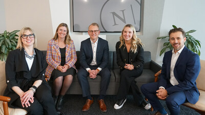 Martin Daraiche, President of NATIONAL Public Relations (on the right), appointed Brian Pearl as managing partner for NATIONAL Toronto (in the center), who promoted (from left to right) Anne Yourt to senior vice-president, Client Service; Jennifer McCormack to vice-president and practice lead Healthcare; and Meaghan Beech to chief of staff and senior director. (CNW Group/NATIONAL Public Relations)