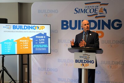 Warden Basil Clarke announces the achievement of the County of Simcoe's 10-Year Affordable Housing and Homelessness Prevention Strategy targets, one year ahead of schedule. (CNW Group/The County of Simcoe)