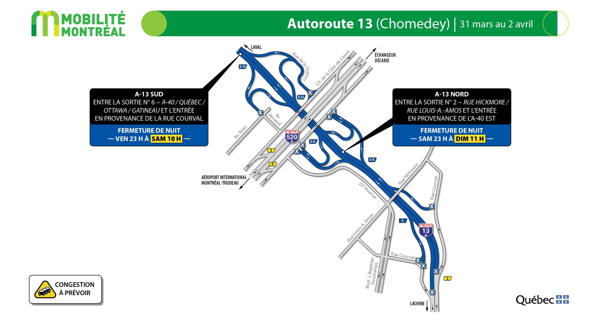 PLANIFIER SES DÉPLACEMENTS DURANT LA FIN DE SEMAINE DU 31 MARS AU 3