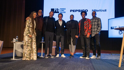 PepsiCo and Pensole Lewis College kick off a three-year partnership to develop Black designers and increase representation in the design industry. Radio Personality Angela Yee, PepsiCo's Kent Montgomery and Mauro Porcini, MillerKnoll's Matthew Stares and Pensole Lewis's D'Wayne Edwards announced Pensole Lewis students Angel Buckens and Rodney Banks as the winners of the Pepsi Stronger Together Relax and Refresh Lounge.