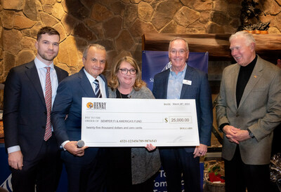 Henry Repeating Arms presents a check for $25,000 to Semper Fi & America's Fund (The Fund) as part of the company's Guns for Great Causes efforts. From Left to Right: Henry VP of Communications, Dan Clayton-Luce, Henry CEO and Founder, Anthony Imperato, The Fund's CEO, President, and Founder, Karen Guenther, The Fund's Chairman of the Board, General Joseph F. Dunford Jr., and Honorary Board Member, General James T. Conway. (Photo/Erin Kiernan Photography)