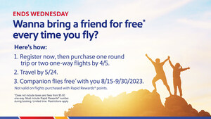 THREE DAYS ONLY: SOUTHWEST AIRLINES LAUNCHES LIMITED-TIME PROMOTIONAL COMPANION PASS OFFER