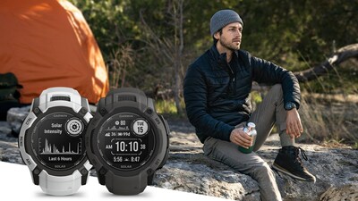 Larger, solar-powered Instinct 2X Solar smartwatches are built to military standards feature an easy-to-read, high-resolution display, infinite battery life and LED flashlight