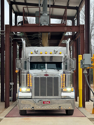 Soybean meal is dispensed into truck at Continental Refining Company’s new soybean processing facility.