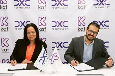 Neveen Gala, Managing Director of DXC Technology Egypt; George Ghobrial, CEO of Kaf Insurance