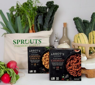 Abbot's Butcher plant-based Ground "Beef" and Chopped Chick'n available at Sprouts Farmers Market.