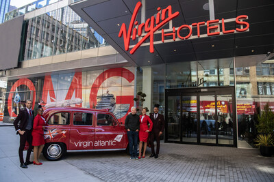 Sir Richard Branson, Founder at Virgin Group, launches Virgin Atlantic's "Taxi For Takeoff" alongside the airline's iconic cabin crew in New York City