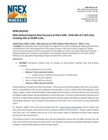 NGEx Minerals Reports New Discovery at Potro Cliffs - Drills 60m at 7.52% CuEq including 10m at 18.00% CuEq (CNW Group/NGEx Minerals Ltd.)
