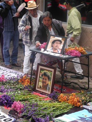 Demonstration of the Mexican Network of Mining Affected People with the Abarca family in front of the Canadian Embassy in Mexico, 2013. Credit: Jennifer Moore (CNW Group/Justice and Corporate Accountability Project (JCAP))