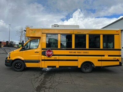 One of GreenPower’s purpose-built, all-electric Type A Nano BEAST arrives in Portland for delivery to Portland Public Schools