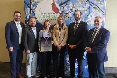 Roanoke Cement Company accepts the 2023 Governor’s Environmental Excellence Silver Medal Award for top industrial sustainability program. From left to right, VA Secretary of Natural and Historic Resources, Travis Voyles; representing Roanoke Cement Company Lance Clark, Plant Manager, Lindsey Layman, Environmental Manager and Kristina Butler, Environmental Analyst; VADCR Director Matt Wells and VADEQ Director Mike Rolband. This is the second time that Roanoke Cement Company has earned the Governor’s Award for Environmental Excellence; the first was for Land Conservation in 2009.