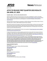 ATCO TO RELEASE FIRST QUARTER 2023 RESULTS ON APRIL 27, 2023